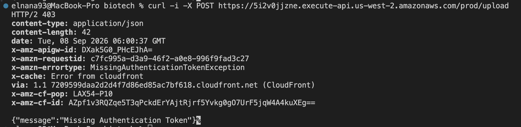 API Gateway Production Stage Direct Invocation Test Output