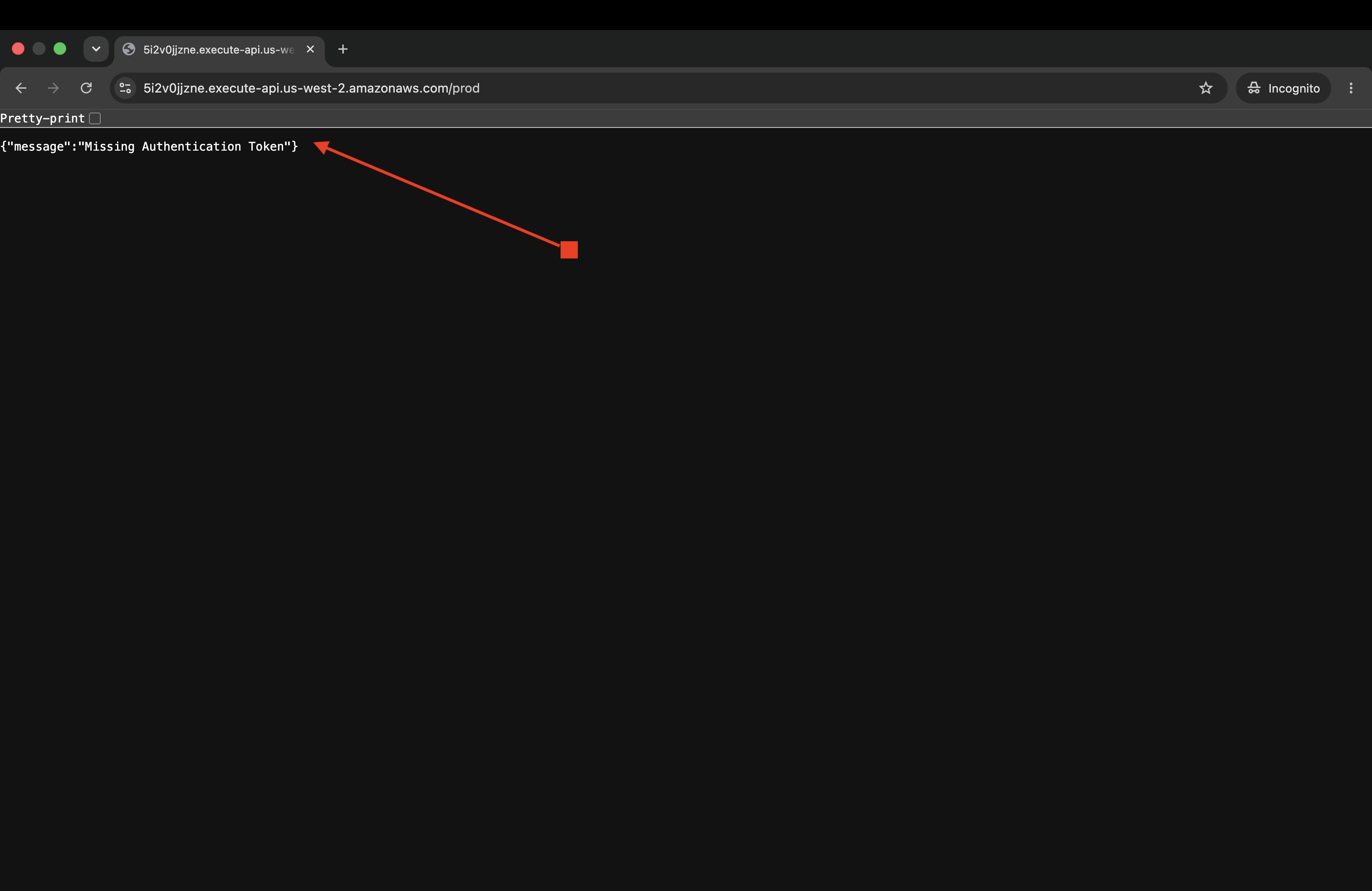 API Gateway Missing Authentication Token