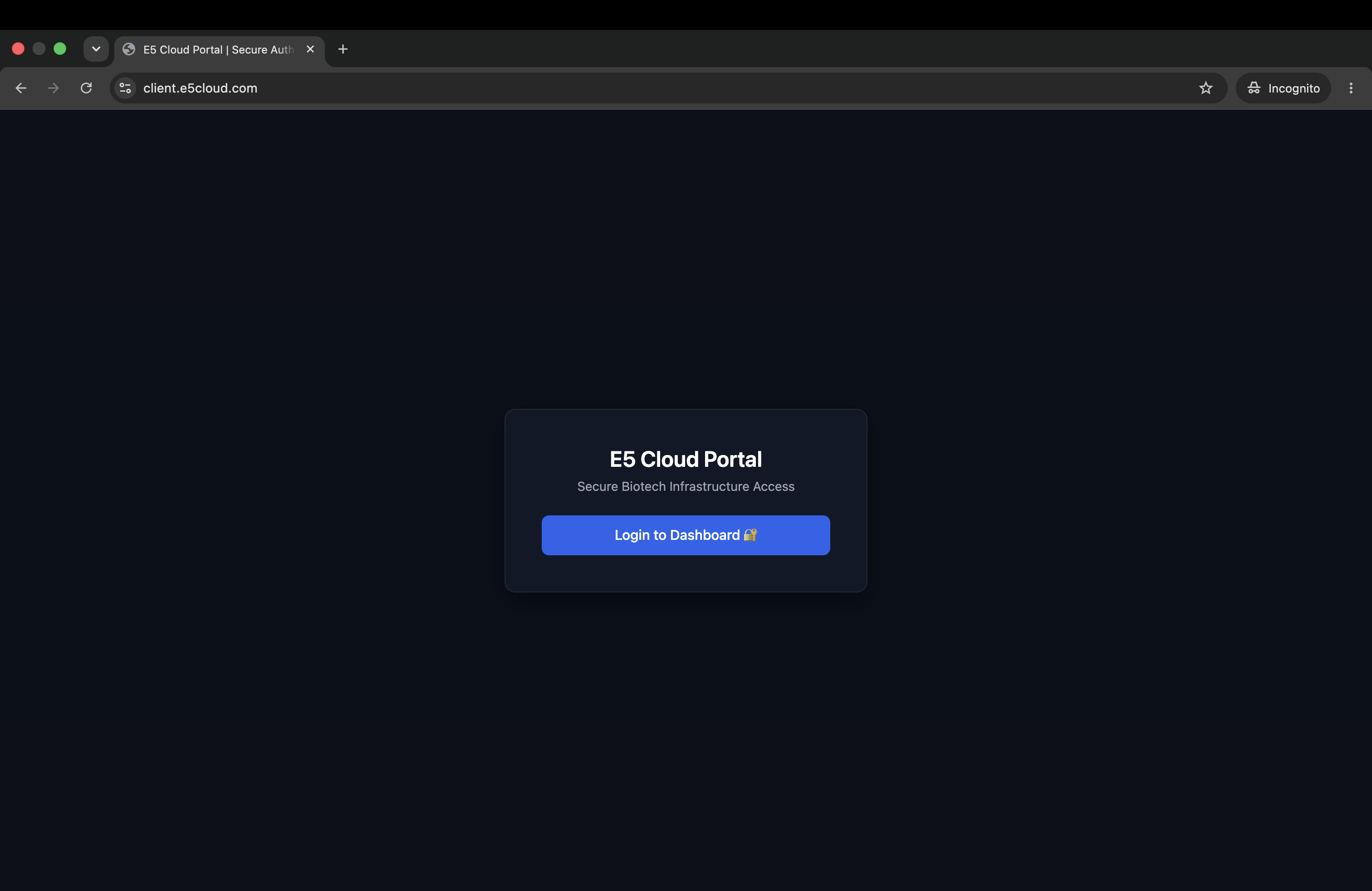 E5 Cloud Portal Landing View